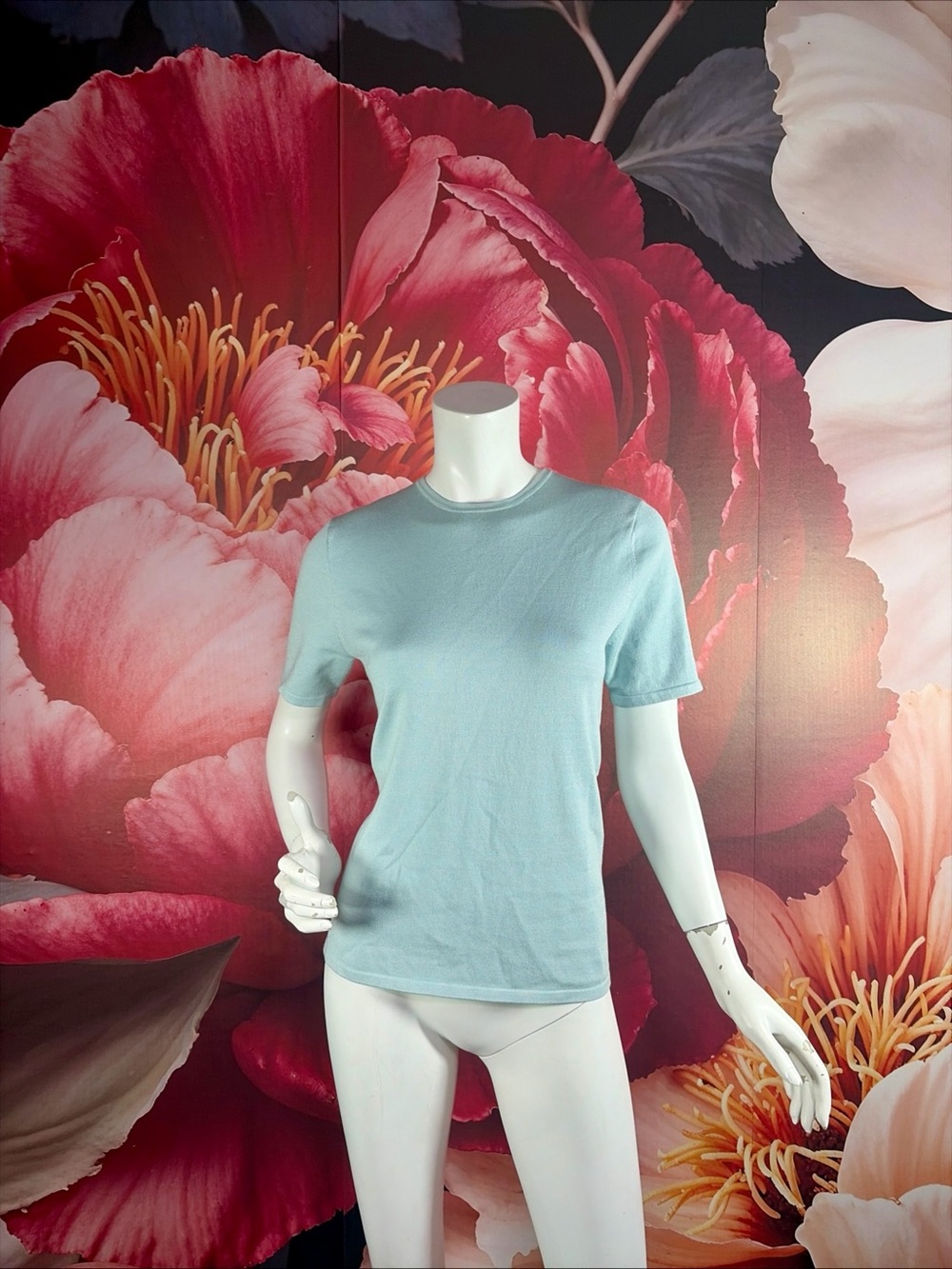 Appleseed’s Silk Blend Baby Blue Knit Blouse Top Women’s Small Soft Stretch